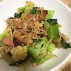 鶏肉とカリフラワーとチンゲン菜の中華炒め